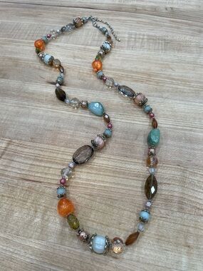 Premier Designs Multicolor Beaded Statement Necklace - Orange, Aqua & Brown